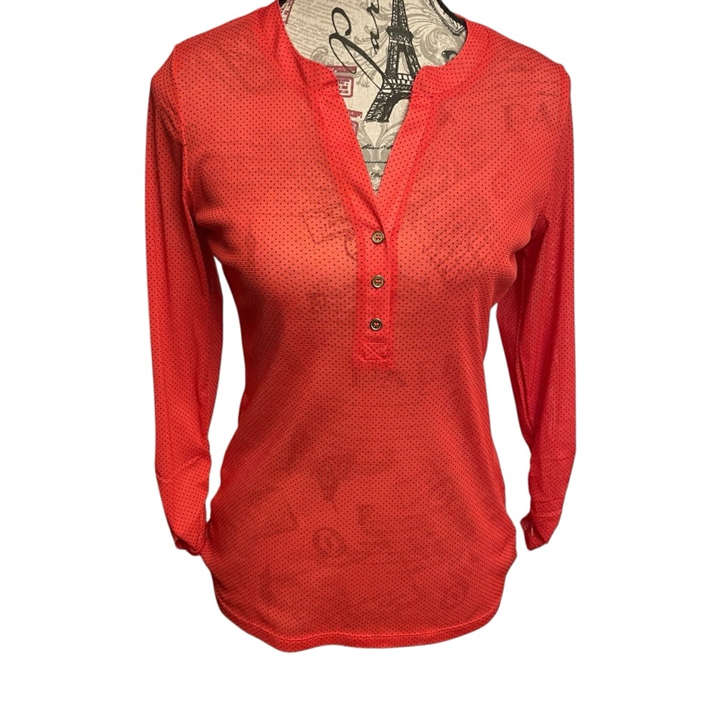 The Limited Coral and black polka dot top